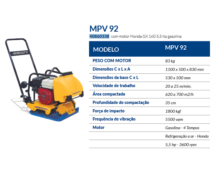 PLACA VIBRATÓRIA MPV 92H MENEGOTTI 40860338