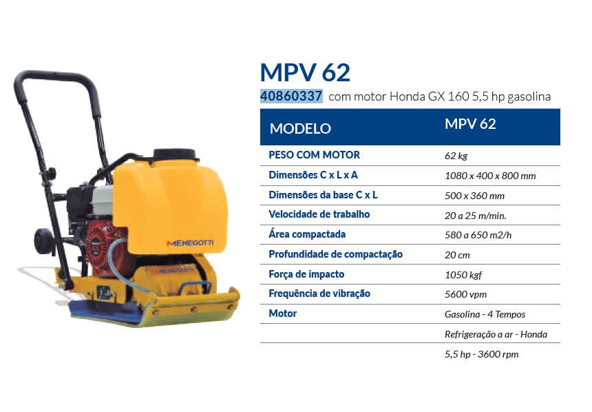 PLACA VIBRATÓRIA MPV 62H MENEGOTTI 40860337