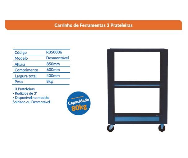 CARRINHO DE FERRAMENTAS ABERTO DESMONTAVEL BOVENAU R050006